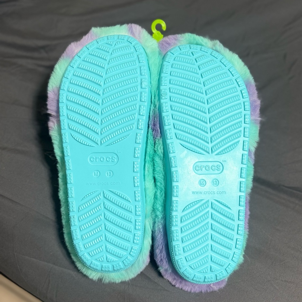 CROCS Plush Slippers in Aqua and Lavender